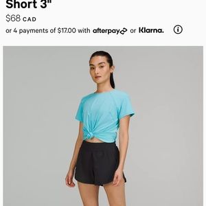 Lululemon track that hr short 3” lined, size 4